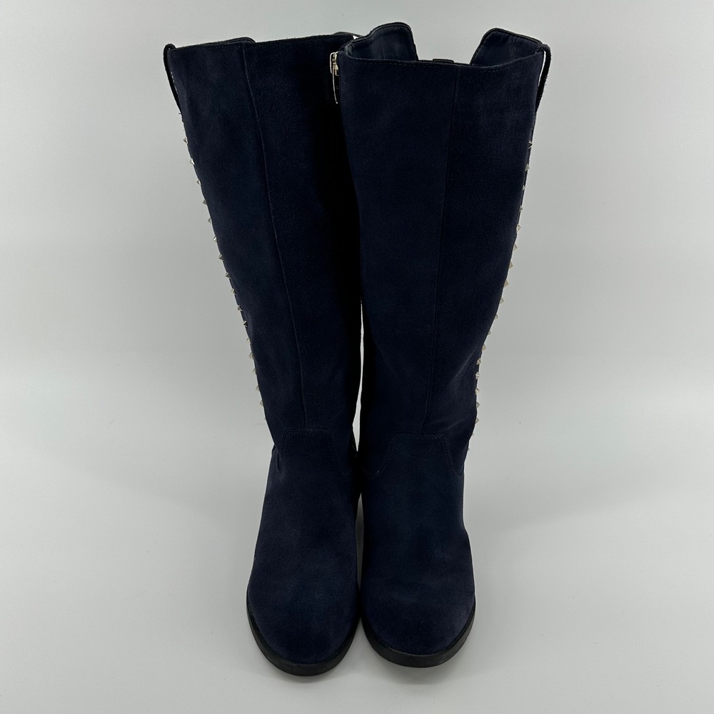 Marc Fisher Secrit Tall Boots Navy Blue Suede Studded Wide Calf 7M A342343